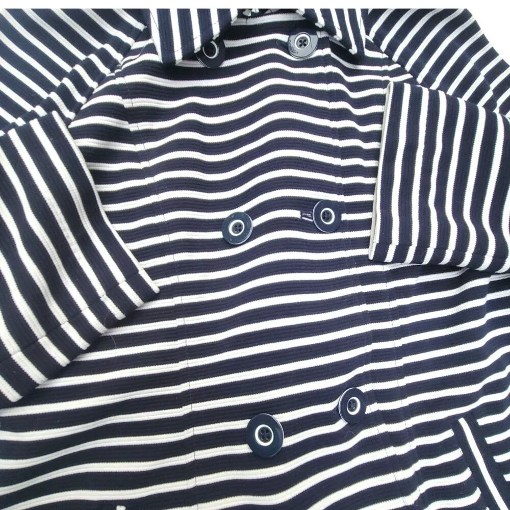 Cabi Womens Striped Double-Breasted Coat Blue White Nauticle Preppy - Picture 7 of 16
